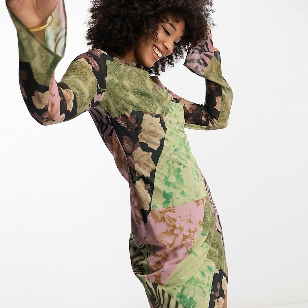 ASOS DESIGN chiffon fit and flare mini dress in mixed print